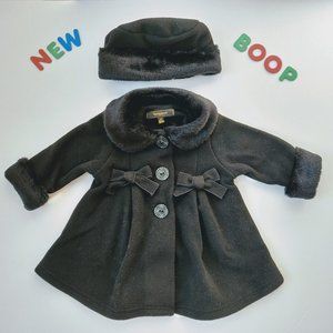 ❤️NWOT❤️Elegant Black Bow Fleece Coat & Hat 24M